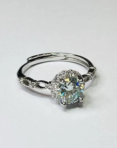 925 Sterling Silver High Setting Halo 1 Carat VVS1 Moissanite Diamond Ring - Picture 1 of 16