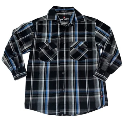 Airwalk Boys Size 8 Button Up Long Sleeve Shirt Blue Black Plaid - Image 1 of 4