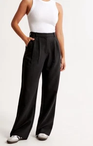 Abercrombie Fitch Mujer Ultra Alto Tiro Pierna Ancha Pantalones Talla Grande 35/20 Negro - Imagen 1 de 4