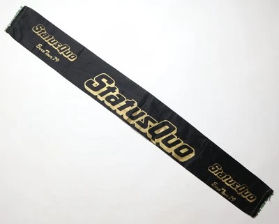 STATUS QUO ROCK THE WORLD EURO TOUR 1979 70s VINTAGE SCARF BLACK & GOLD RETRO - Image 1 of 4