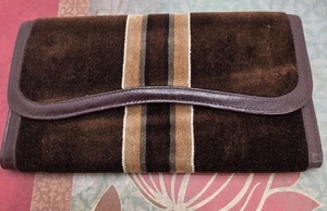 Vintage Freschi Italien Samt & Leder Geldbörse braun Klapp Druckknopf 8"x4,5" Luxus  - Bild 1 von 8