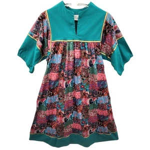 Maxi Vestido Krist Gudnason Vintage Años 80 Cinta Dorada Manga 3/4 Muumuu Talla Pequeña - Imagen 1 de 11