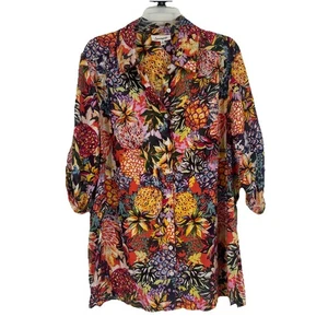 Camicia Serengeti Boho colorata con bottoni stampa ananas maniche a linguetta a rotolo taglia 1X - Foto 1 di 9