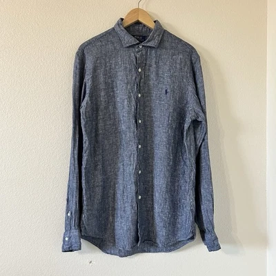 Polo Ralph Lauren Men's Long Sleeve Button Shirt Custom Fit, 100% Linen, Blue - Image 1 of 4