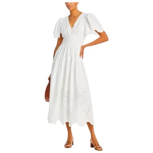 Moon River Maxikleid Plissee Ösen bestickt Kurzarm Größe Medium  - Bild 1 von 13