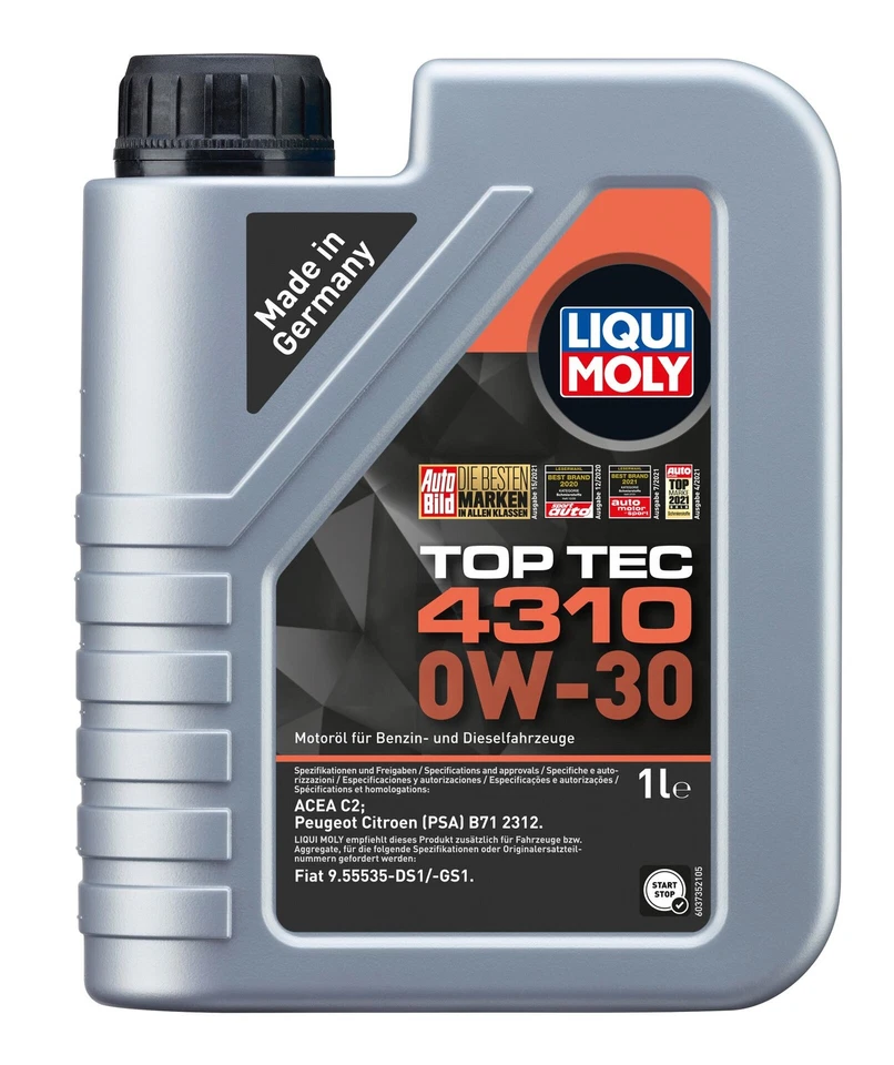 1L Liqui Moly Top Tec 4310 0W-30 aceite motor Acea C2 para Fiat 9.55535-GS1 B71 - Imagen 1 de 1