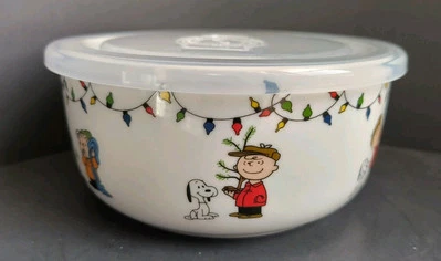 Recipiente de armazenamento de alimentos Peanuts Charlie Brown Snoopy tampa de pressão de Natal NOVO! - Imagem 1 de 4