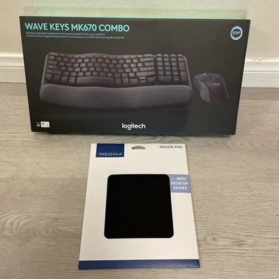 NEW Logitech MK670 Wave Keys Wireless Keyboard Mouse Combo + Insignia Mouse Pad  - Image 1 of 4