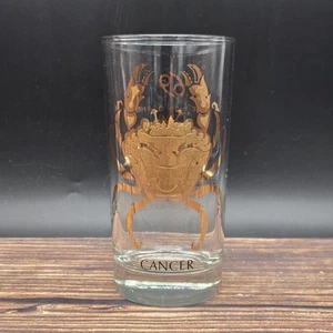 Vaso de vidrio MCM zodiaco cáncer astrología dorada vajilla de colección - Imagen 1 de 4