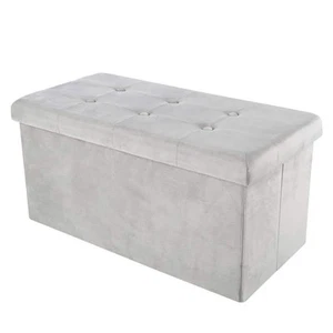 Lavish Home Storage Ottoman 30"L Gray Velvet Tufted Removable Lid Bench Footrest - Picture 1 of 9