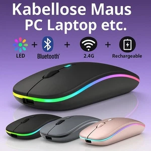 Kabellose PC Maus Bluetooth Funk LED Leise Aufladbar für Laptop Mac Computer - Bild 1 von 12