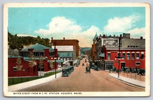Water Street From MC RY Station Augusta Maine ME Postcard 1928 Old Cars - Picture 1 of 3