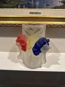 Vintage Fellerman And Raabe Art Glass 3 Head Etched Vase 10” Tall - Picture 1 of 13