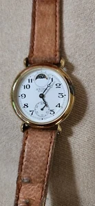 Elegant Moon PHASE Quartz Womens Gold Leather Dress Watch Access Quartz Seconds - Picture 1 of 4