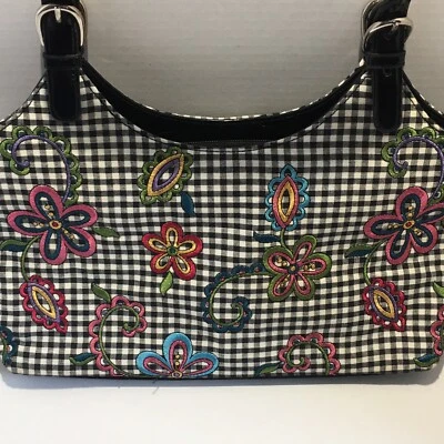 BUENO SHOULDER / HANDBAG PURSE COLORFUL STITCHED FLOWER DESIGNS - Image 1 of 4