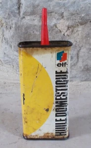 Vintage ELF Oil can Oiler tin old Huile Domestique antique France Yellow vtg - Picture 1 of 5