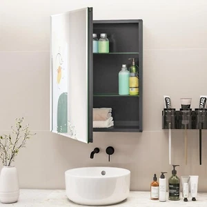 Medicine Cabinet 20 x 26 inches Mirror Size, Recessed or Surface Mount, Black... - Picture 1 of 7