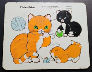 Vintage Fisher Price Cat and Kittens 6 Piece Wooden Puzzle #567 11.5" x 9.5" - Picture 1 of 7