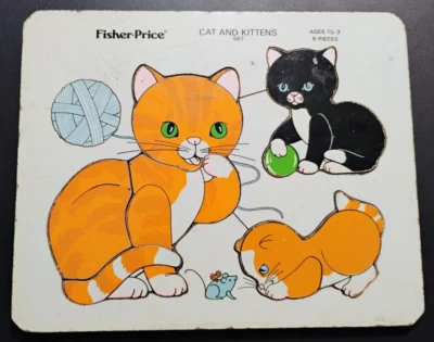 Vintage Fisher Price Cat and Kittens 6 Piece Wooden Puzzle #567 11.5" x 9.5" - Image 1 of 4