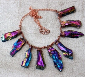 Cluster Rainbow Titanium Kyanite Copper Wire-Wrapped Necklace 18" GW - Picture 1 of 3