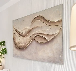 Infinity – Moderne Wandkunst Struktur Hochglanz-Gold abstrakt Leinwand 80x60 cm - Bild 1 von 6