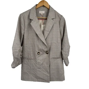 Skies Are Blue Womens Plaid Double Breasted Blazer Ruched 3/4 Sleeve Workwear S - Picture 1 of 9