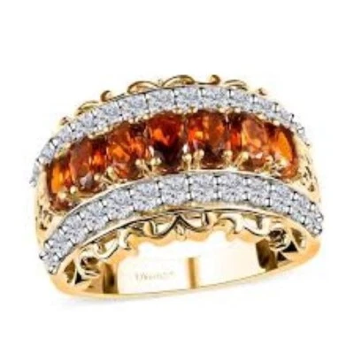 Natural Golden Tourmaline & White Zircon ring vermeil YG over 925SS 2.70ct sz 7 - Изображение 1 из 4