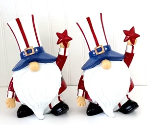 Patriotic 4th of July Gnome Red White Blue Resin Tabletop Decoration 10 " Set 2 - Picture 1 of 8