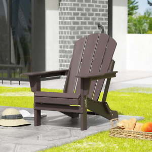 Outdoor Folding HDPE Adirondack Chair, Patio Seat, Weather Resistant, Dark Brown