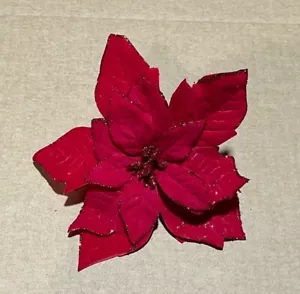 Red Poinsettia Clip On Christmas Decoration 14cm Pack x 3 - Picture 1 of 2