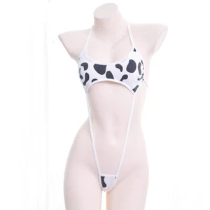 Sexy Women's Milk Cow One Piece Bikini Tie Style Backless Exotic Apparel Cotton - Picture 1 of 7
