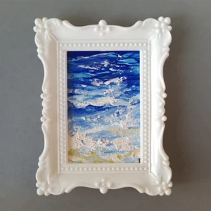 Gerahmtes ACEO Original Gemälde Meereswelle Meereslandschaft Impasto Vintage Look Rahmen - Bild 1 von 2