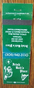 FUNDA IRISH PUB LEPRECHAUN MATCHBOOK: IRISH BOB'S PLACE (POMPANO BEACH, FL) -E8 - Imagen 1 de 1
