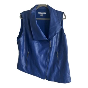 Nygard Faux Leather Vest-Blue-Asymmetric Zipper Hem-Large - Foto 1 di 6