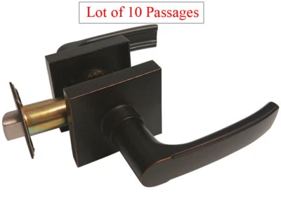 10 Oil Rubbed Bronze Square Plate Base Passage Lever Door Handle Hallway Closet  - Image 1 of 2