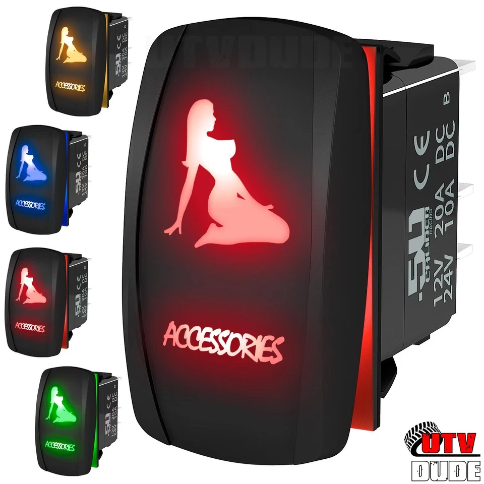 50 CALIBER RACING 12V Rocker Switch "ACCESSORIES" Mudflap Girl UTV RZR Teryx Maverick X3 YXZ1000R