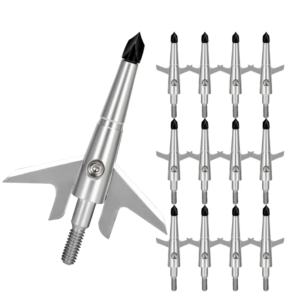 12/24x Tiro con Arco Cabezas Anchas 100 Granos 2" Diámetro Punta de Flecha de Caza Expandible 2 Hojas Foto 1 de 4