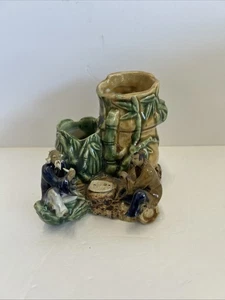 DOPPEL GLÜCKSBAMBUS VASE 2 MUDMÄNNER SPIELEN EIN BRETTSPIEL Vintage Unikat - Bild 1 von 9