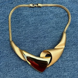 DARIA Elegante Collar Gargantilla Vintage Años 80 Alta Costura Dorado Satinado Brillante - Imagen 1 de 6