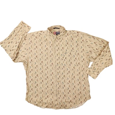 Camisa Chaps Ralph Lauren Vintage Beige Estampado de Peces Abotonada Talla XL Foto 1 de 4