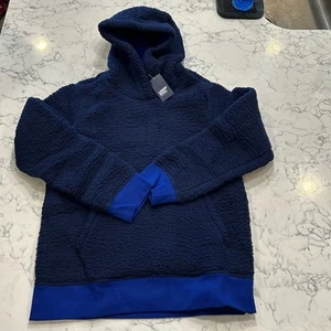 NWT Lands End Kid Blue Deep Sea Navy Sherpa Pullover Hoodie Size XL 14-16 - Picture 1 of 7