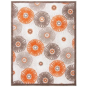 Cabana Beige/Orange 8 ft. x 10 ft. Floral Border Indoor/Outdoor Patio Area Rug - Picture 1 of 12