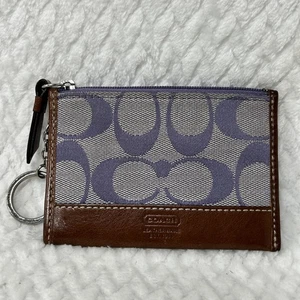 Coach schmale Mini Geldbörse und Ausweisetui Schlüsselring lila mit braunem Leder - Bild 1 von 5