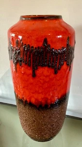 XL Vintage Mid Century West German Red and Black Lava Glaze Floor Vase 517-45 - Picture 1 of 5