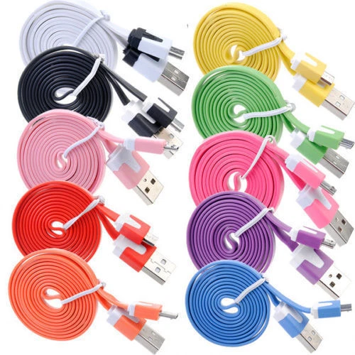 6FT flat noodle MICRO USB Data charger Cable FOR samsung galaxy s4 s6 s7+ LG HTC - Image 1 of 4