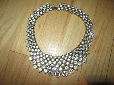 CL/BANANA REPUBLIC/BR/BIB STATEMENT NECKLACE/CLEAR RHINESTONES/7"! - Image 1 of 4
