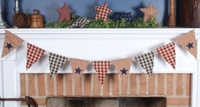 Guirnalda de tela Patriótica Bunting Primitivo 4 de Julio Decoración Estrellas y Rayas Foto 1 de 3