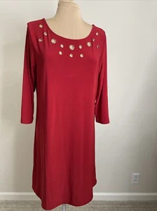 Vestido para mujer Ana & Kate rojo funda pulóver dorado ojal cuello manga 3/4 talla L - Imagen 1 de 10