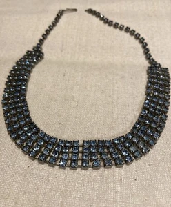 VINTAGE BLUE RHINESTONE CHOKER NECKLACE 4 STRAND PRONG - Picture 1 of 12