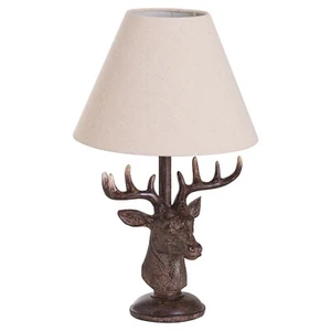 Rustic Brown Stag Head Table Lamp With Linen Shade 48cm wide , 63cm tall - Picture 1 of 2